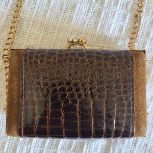 Crocodile and Suede Gold Chain Handbag